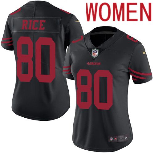 Women San Francisco 49ers #80 Jerry Rice Nike Black Vapor Limited Rush NFL Jersey->women nfl jersey->Women Jersey